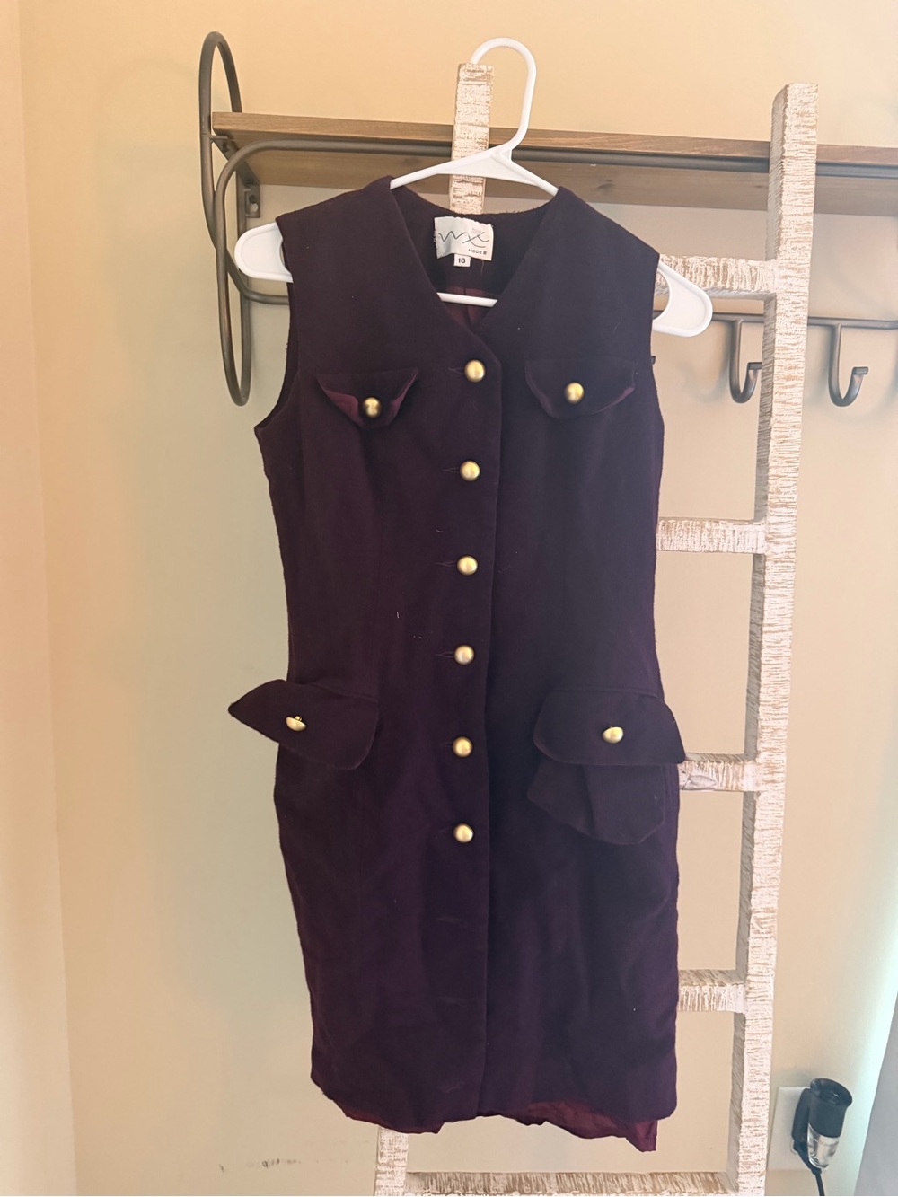 Sleeveless Button-Front Shift Dress in Deep Plum